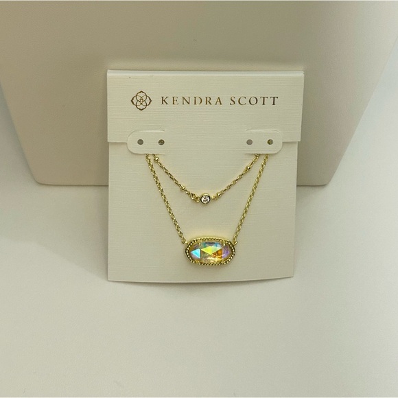 Kendra Scott Elisa Gold Necklace Dichroic Glass Pendant Iridescent + BONUS - Picture 4 of 12